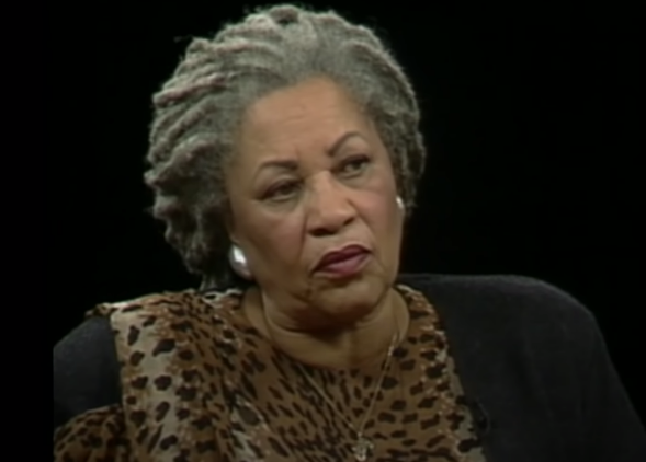 Toni Morrison wearing a leopard print shirt