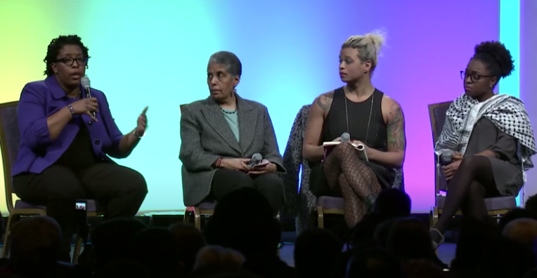 Barbara Smith, Reina Gossett, Charlene Carruthers speaking on a panel discussion